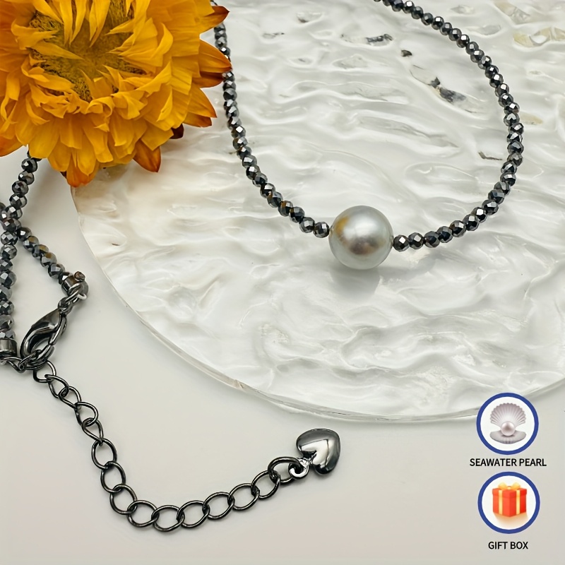 Madama Saltwater Pearl Necklace with Spinel Stones 7mm in Cold Tones